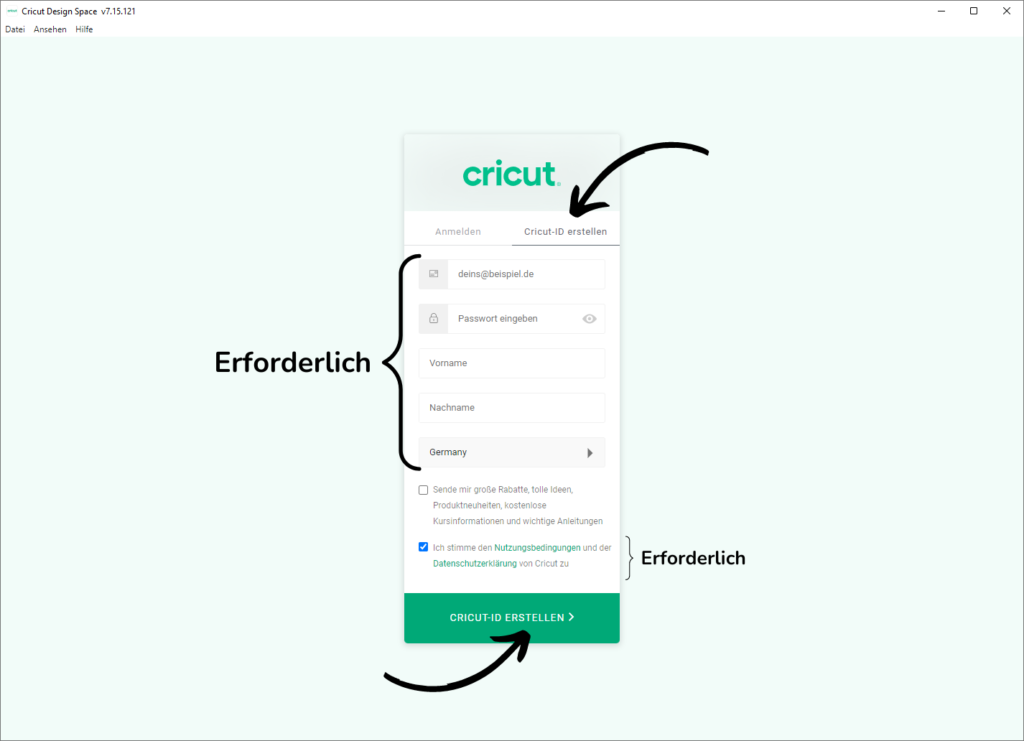 Erstelle eine Cricut-ID (dein Cricut-Konto)